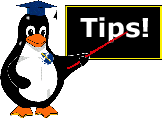 Pinguim com placa de dica (em inglês)