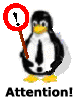 Pinguim com placa de atenção (em inglês)